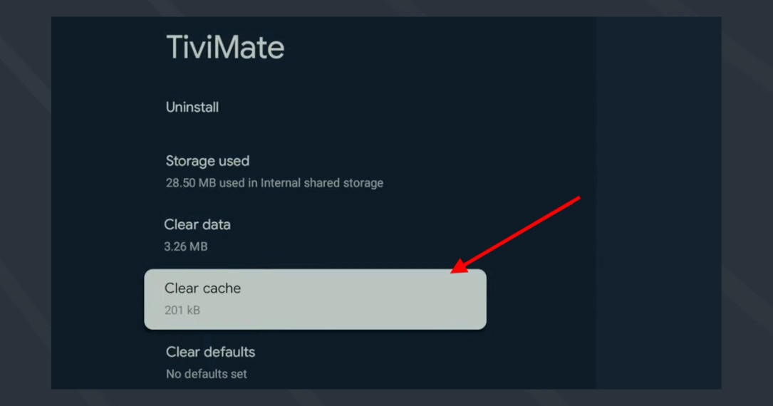 TiviMate Clear Cache Option to fix HttpDataSourceException